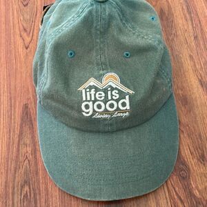 Life is good living large, baseball, cap, army green, distressed